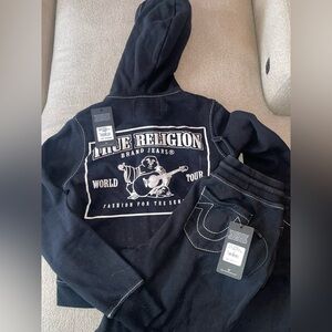 True Religion Black with White Stitching Sweat Suit